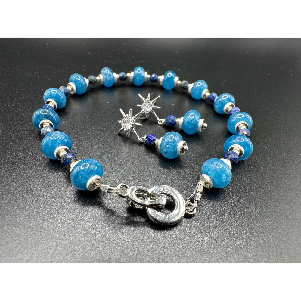 8,5 Lapis Lazuli & Agate Bracelet Set Matching Earrings (Stud/Dangle)